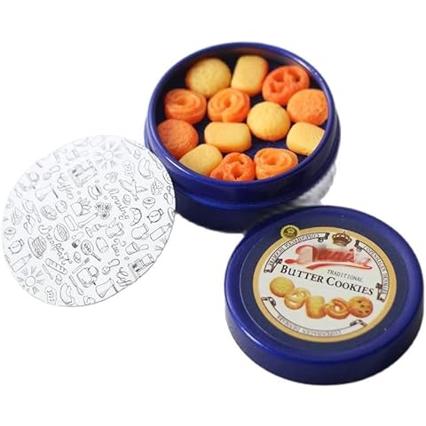SXFSE Dollhouse Decoration Accessories, 1:12 Dollhouse Ornament Miniatures Cookies Blue Tin Box Set Cover