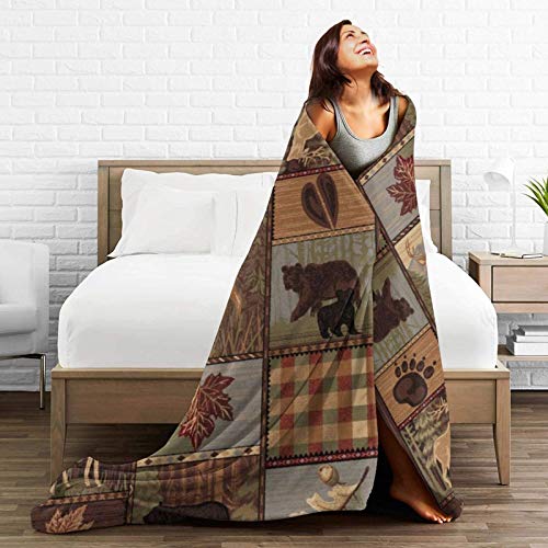 Yishow Rustic Lodge Bear Moose Fleece Throw Blanket, Cozy Sherpa Plush Blankets For Bed Couch Sofa - 60" X 50" #TOP4