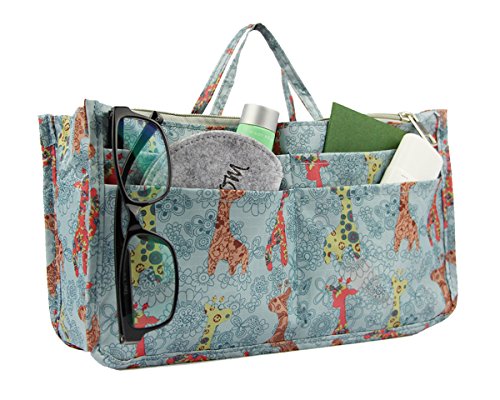 Micom Cute Printing Expandable 13 Pocket Handbag Insert Purse Cosmetic Bag Organizer with Handles for Women (Giraffe)