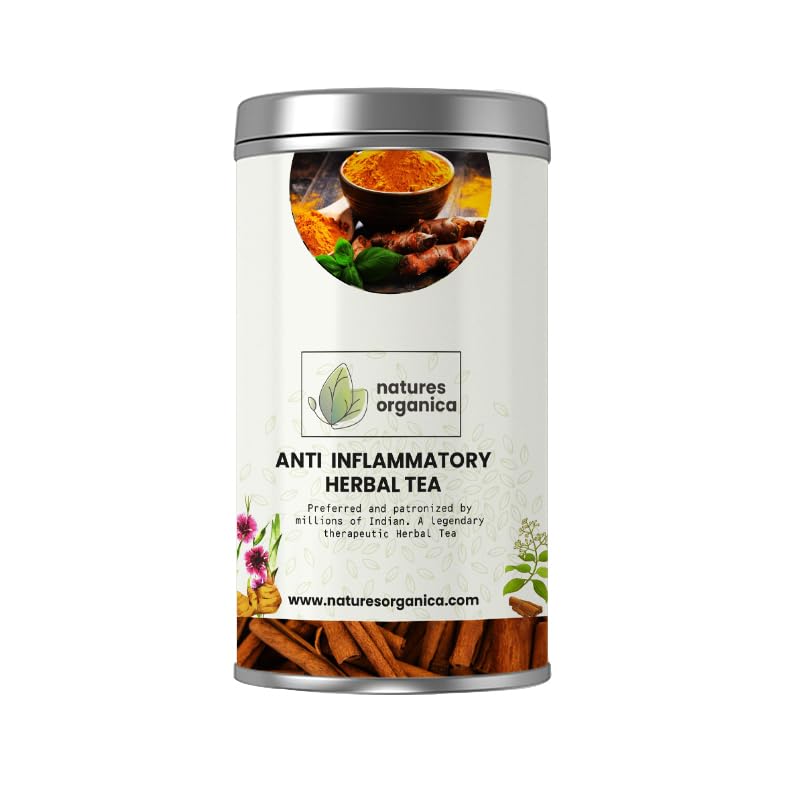 Natures Organica Anti-Inflammatory Herbal Tea | Natural Blend with Turmeric, Ginger, Licorice, Lemongrass, Cumin, Cinnamon, Cardamom & Cloves | Supports Joint Comfort, Immunity & Digestion | Freshly Packed, 100g