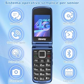 CHAKEYAKE 4G Telefono Cellulare per Anziani,Dual SIM, Flip Telefoni Cellulari con Tasti Grandi, Funzione SOS, Volume alto, 2.4"+1.77" Doppio Display, Torcia, Base (Blu)