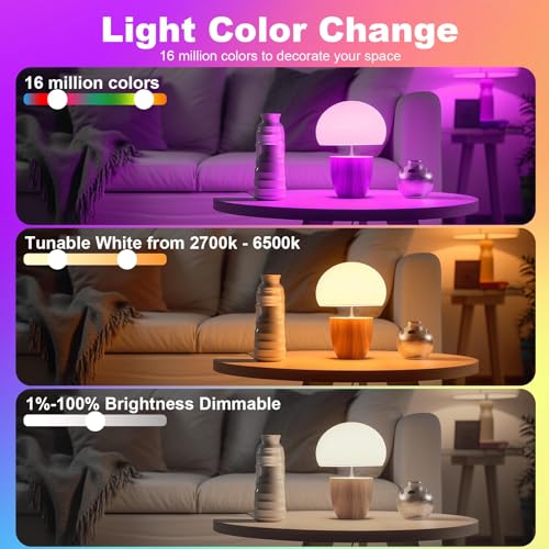 Smart Bulb Bayonet B22, 2 Pack 10W 800LM Colour Changing WiFi Light Bulb RGB Dimmable Warm White LED Lightbulb App or Voice Control Works with Alexa and Google Home Assistant 2700K-6500K - Image 3