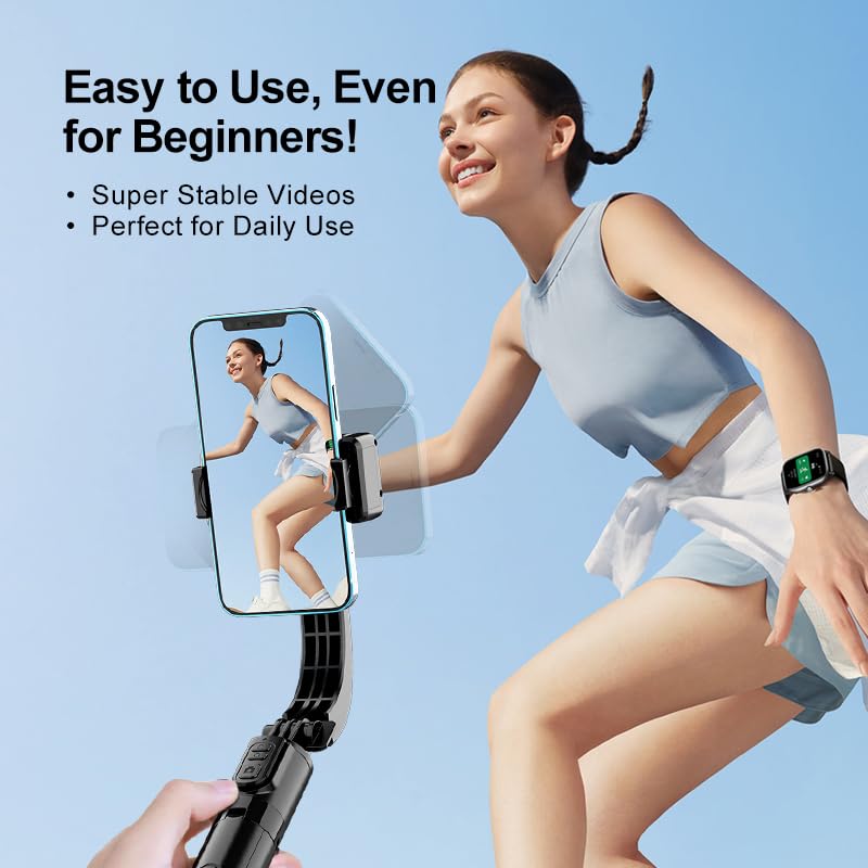 Stabilizzatore cardanico per telefono, selfie stick e treppiede con telecomando, interruttore orizzontale/verticale one-touch e rotazione a 360°, design portatile