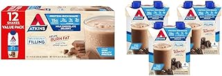 Atkins Milk Chocolate Delight Protein Shake & Dark Chocolate Royale Protein Shake, 15g Protein, Low Glycemic, 2g Net Carb, 1g Sugar, Keto Friendly, 12 Count