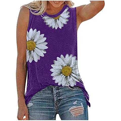 Tank Tops for Women Tank O Neck Daisy Graphic Sleeveless Tops Blouse T Shirts Summer Print Blouse Valentine's Day Gifts Purple Cover