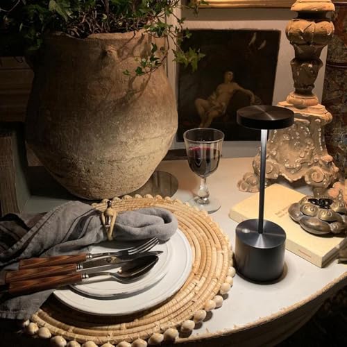 Image of SAKRINGT 2 Pack Rechargeable Table Lamp, LED Cordless Desk Lamp,5000mAh Battery Operated Portable Table Light,3 Color Stepless Dimming Up to 40 Hours Usage for Restaurant /Indoor /Outdoor(Black)