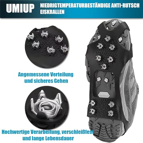 UMIUP Steigeisen für Schuhe, 10 Zähne Schuhkrallen, Anti Rutsch Schuhkralle, Eiskralle zum Spielen im Schnee mit Edelstahl Spikes für Wandern, Schnee, EIS, Trekking, Eisfischen ((L (EU 40-44))