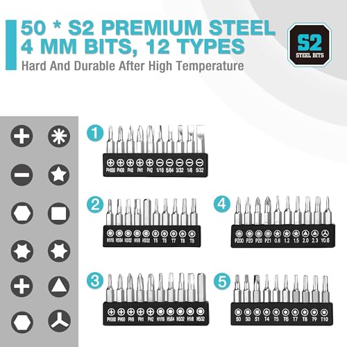 DURATECH Elektrische Schroevendraaierset, 50 Bits, Precisie Accuschroevendraaier, 3,6 V, met Ledlicht, voor Fijnmonteurs, Horloges, Laptops, Brillen, Speelgoed, Cadeaus voor Knutselaars - Afbeelding 5