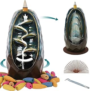 Incense Waterfall-Double Sided Waterfall Incense Burner, Backflow Incense Burners Incense Holder, with 120 Backflow Incense Cones+30 Incense Sticks+1 Mat Aromatherapy, Insencents Waterfall Home Decor