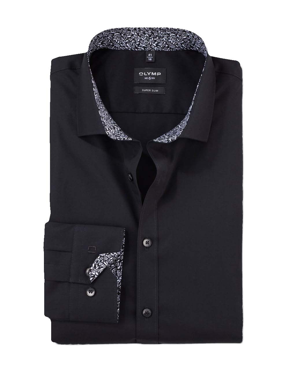 OLYMP Herren Oberhemd Langarm No. Six Super Slim | Uni Schwarz | Modern Kent Gr. 42