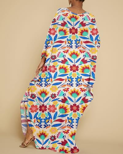 Image of Bsubseach Women Floral Print Kaftan Dresses Plus Size Bathing Suit Cover Up Moo Moos Caftan Beach Dress for Swimwear Summer