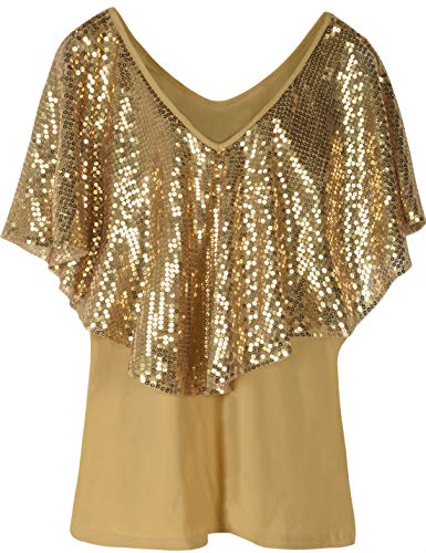 PrettyGuide Women s Cold Shoulder Tunic Tops Sequin Cape Shimmer Bodycon Cocktail Party Top XXL Gold