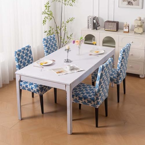 Image of House of Quirk Elastic Chair Cover Stretch Removable Washable Short Dining Chair Cover Protector Seat Slipcover (Pack of 1, Indigo Motif)