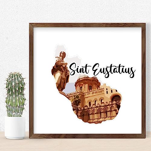 Panneau decoration murale encadree Saint-Eustache en bois vieilli antique