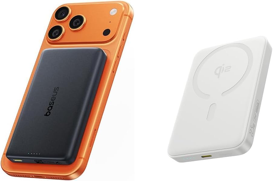 Baseus Qi2.2 25W Slim 10,000mAh Magnetic Portable Charger, 45W USB-C Ultra Fast Charging, Bundle with Qi2 Certified 15W Wireless Magnetic Power Bank 10000mAh with USB-C Cable 22.5W PD Charging