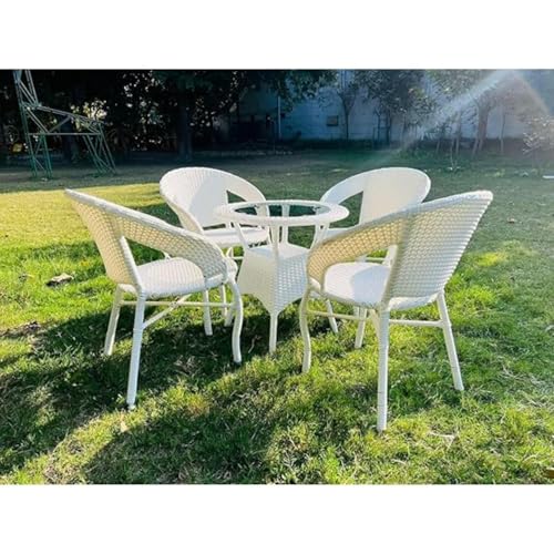 Image of Furniture Designer Patio Chair Set for Garden|| Balcony|| Terrace|| Coffee|| Patio ||Wicker Seating Chair and Table Set Outdoor Furniture (D-12 White with 4 Chair 1 Table