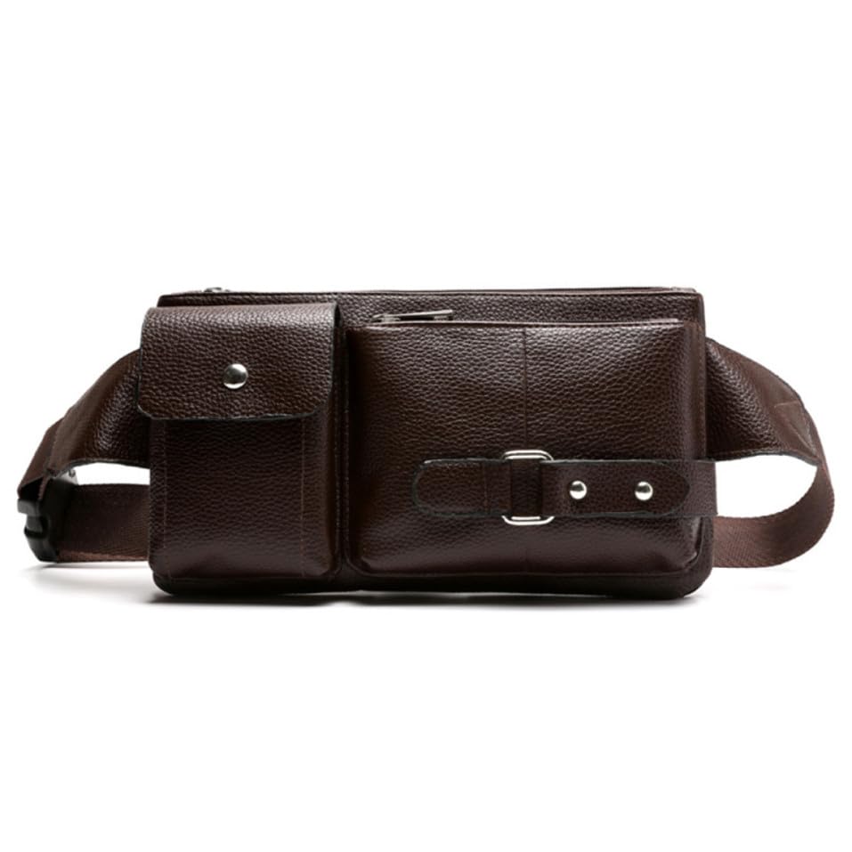 Riñonera hombre cuero PU vintage marrón diseño elegante y ligero