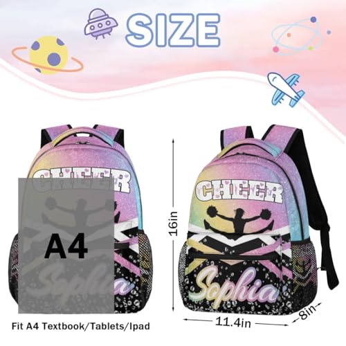 TropicalLife Personalized Backpack Cheerleader Backpack for Cheerleading Custom Cheer Shoulder Bag Daycare Backpack with Name Blue Pinks Purple Glitter3