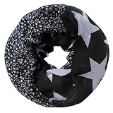 Lina & Lily Damen Loop Schal Schlauchschal mit Stern-Print, Leichter Stoff für Winter Herbst Frühling Sommer (Schwarz)