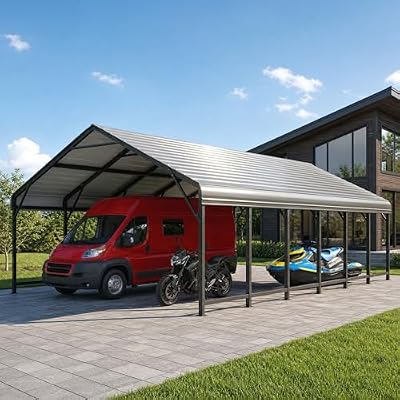 HOMSHADE 20x30FT Heavy Duty Metal Carport, Oversized Car Port Garage with Galvanized Steel Roof & Reinforced Base, Outdoor RV Shelter for 2 Cars, Full-Sized Pickups, Bass Boats and Tractors