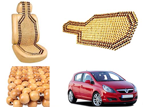 Image of Car Bead Seat Wooden Beads Cushion Cover Pad for Opel Corsa, Acupressure Sitting Seat Cover | Cream Color - Pack of 1