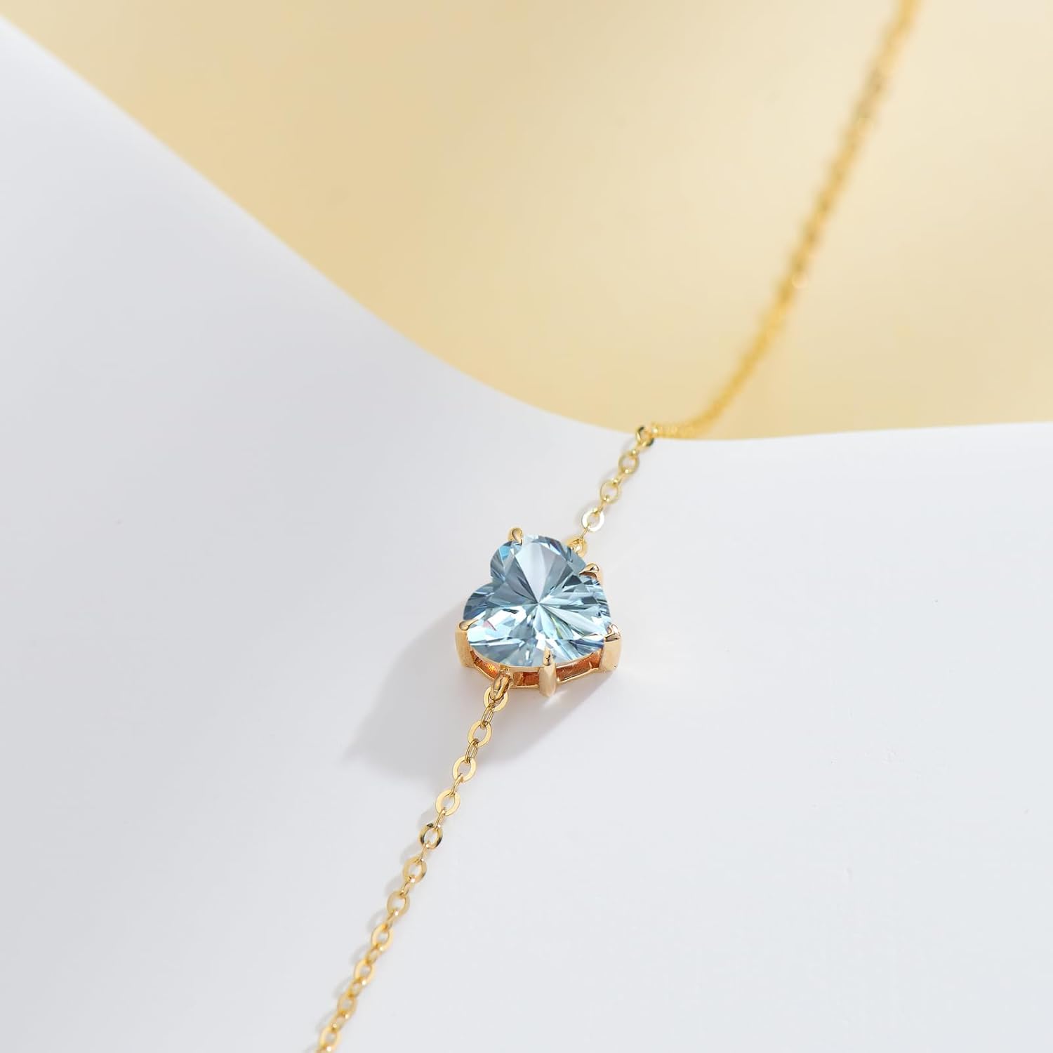 14k Gold Love Heart Gemstone Bracelet for Women,7MM Heart-cut Created Birthstone Anniversary Birthday Mother's Day Bracelets Jewelry for Mom Her 6.5''+2'' - Image 4