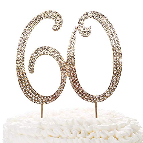 60 Gold Cake Topper | Premium Sparkly Crystal Rhinestones | 60Th Birthday Or Anniversary Party Decoration Ideas | Quality Metal Alloy | Perfect Keepsake Sixty #TOP28