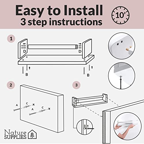 NATURE SUPPLIES Set of 3 Nursery Shelves Wall Mounted Children’s Wooden Floating Bookshelf for Bedroom, Bathroom, Kitchen Storage Shelves Kids Decor, Brown