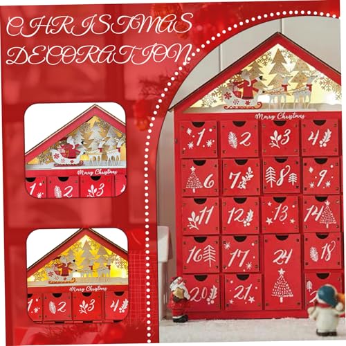 Calendrier de l'Avent de Noël avec 24 tiroirs rangement Calendrier l'Avent en bois LED avec arbre Noël et maisons DIY pour adultes et enfants Cadeaux vacances Décoration en bois – vue 8