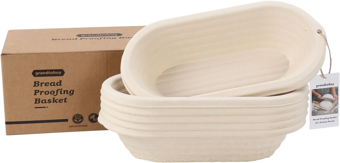 6x 12inch Oval Pulp Bread Proofing Basket Sourdough Banneton Bortform with 30pcs Liner Cover Bread Baking Supply For Professional and Homemade Artisan Bread