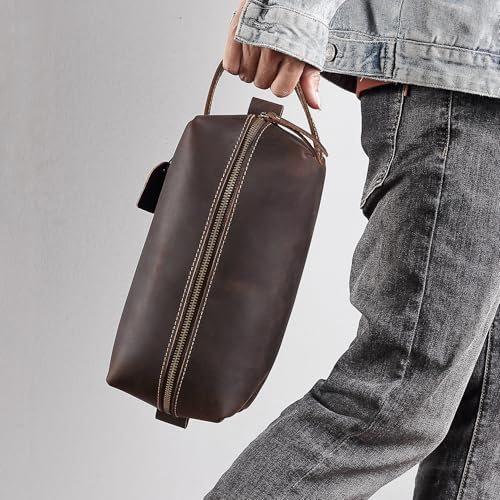 Pochette en cuir véritable batterie externe et étui de protection compact café - 6