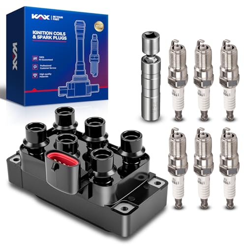 Image of KAX 1 Ignition Coil & 6 Spark Plugs Set Fit for Taurus Ranger Sable Cougar | Ford Taurus 1996-2000 3.0L, Ranger 1998 3.0L, Contour 1995-2000 2.5L, Windstar 1995-2000 3.0L, Mercury Sable, MPV, B0BS426RZK