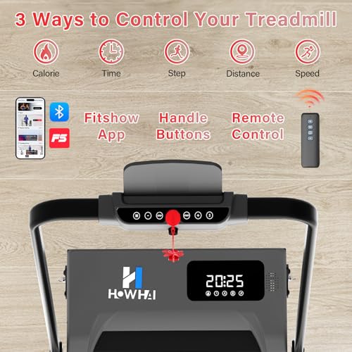 Image of Walking Pad, HOWHAI Treadmill with Incline, Brushless 2 in 1 Foldable Under Desk Portable Treadmills for Home /Office with App, Bluetooth Music, Remote Control & LED Display (300lbs Capacity)