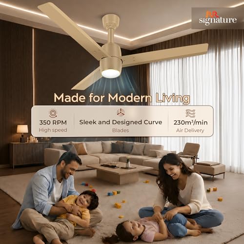 Image of RR Signature OPUL AIR 1250mm BLDC Underlight Ceiling Fan with 100% Pure Copper Motor - 35W | 350 RPM High Speed | Remote Control & LED Light | 3 Light Modes | 3 Year Warranty - THAR GOLD