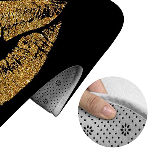 Badezimmerteppich-Set, 3-teilig, Motiv „Golden Funkelnde Lippen“, waschbare Badteppiche, rutschfest, mit Rückenpolster, Konturteppich und Toilettendeckelbezug – Bild 5
