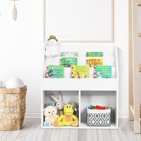Maxmass Wooden Kids Bookcase with 3 Shelves Cover