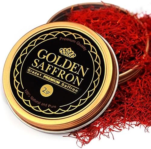 Golden Saffron, Finest Pure Premium All Red Saffron Threads, Grade A+ Super Negin, Non-GMO Verified. For Tea, Paella, Rice, Desserts, Golden Milk and Risotto (2.0 Grams)