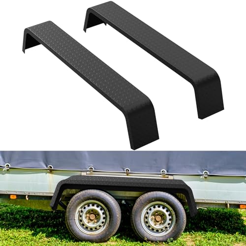 2 Pack Tandem Axle Trailer Fenders,Heavy Duty Steel Diamond Plate Double Axle Trailer Fenders Fit 13
