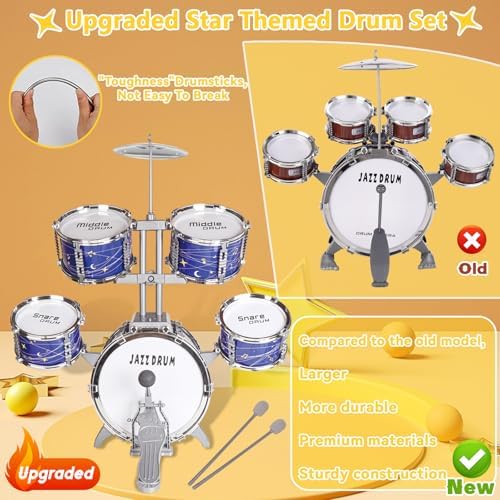 Kids Drum Set for Toddlers 3-6, Upgraded Jazz Drum Set for Kids, Musical Instrument Toys & All Plastic, Percussion Beginner Kit Toys for 3 4 5 6 Year Old Girls Boys — view 3