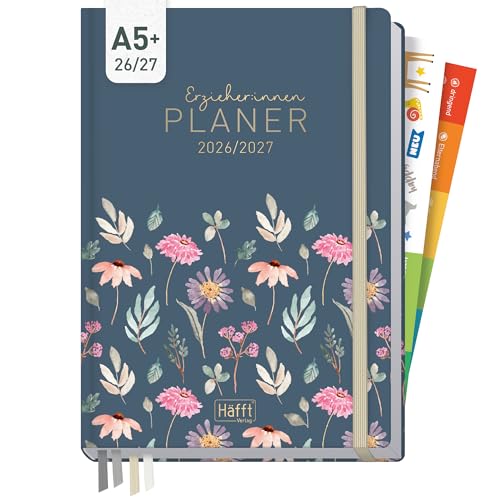 Häfft Erzieher-Planer 2026/2027 Kita-Planer A5 für Aug 2026 bis Aug 2027 Flying Flowers - Pädagogischer Wochenplaner für Erzieherinnen mit Hardcover Stickern & 4 Lesebändchen
