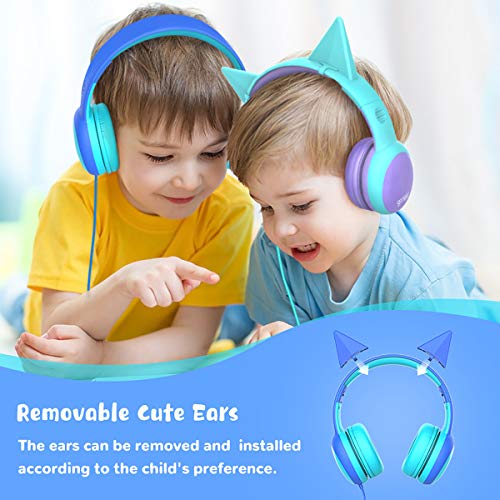 Image of Kids Headphones with Limited Volume, Cat Ear Toddler Headphones, Wired Headphone Over Ear for Boys and Girls,Stereo Sound Foldable 3.5mm Headset for Children