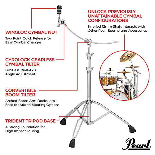 Pearl B1030C Pro Double-Braced Cymbal Boom Stand With Exclusive Curved Boom Arm, Gyrolock Gearless Cymbal Tilter, And Wingloc Quick-Release Cymbal Nut. #TOP2
