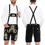 BAVARIA TRACHTEN Lederhosen Men - Authentic Bavarian Oktoberfest Costume (Outfits) Made of 100% Real Genuine Leather - Traditional German Mens Lederhosen for Octoberfest - Black Royal - Short - US 36