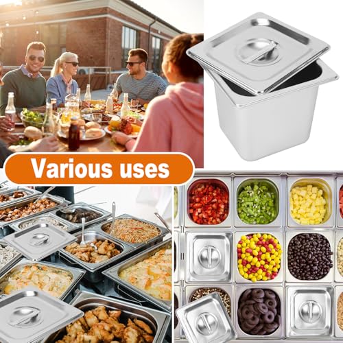 Image of 5 Pack, 1 /6 Size Stainless Steel Steam Table Pan with Lid, 6 Inch Depth Hotel Pans for Weddings, Parties, Restaurants, Cafeterias and Hotels