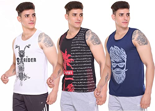 Image of Sleeveless Vest for Men || Tank Top Sando || Workout Tshirts || Sports Vest || Goa Beach Wear Swimming T-Shirt || Running Tops || Gym Vest for Men || Pack of 3 ||