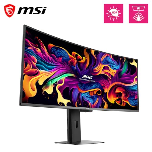 Image of MSI, MPG 341CQRDE X36 34 inch UWQHD 3440 x 1440 (1800R) Gaming Monitor QD-OLED 5th Generation 360Hz 0.03ms Adaptive-Sync KVM HDMI 2.1 DP 2.1 USB C (98 W PD) AI Vision Black
