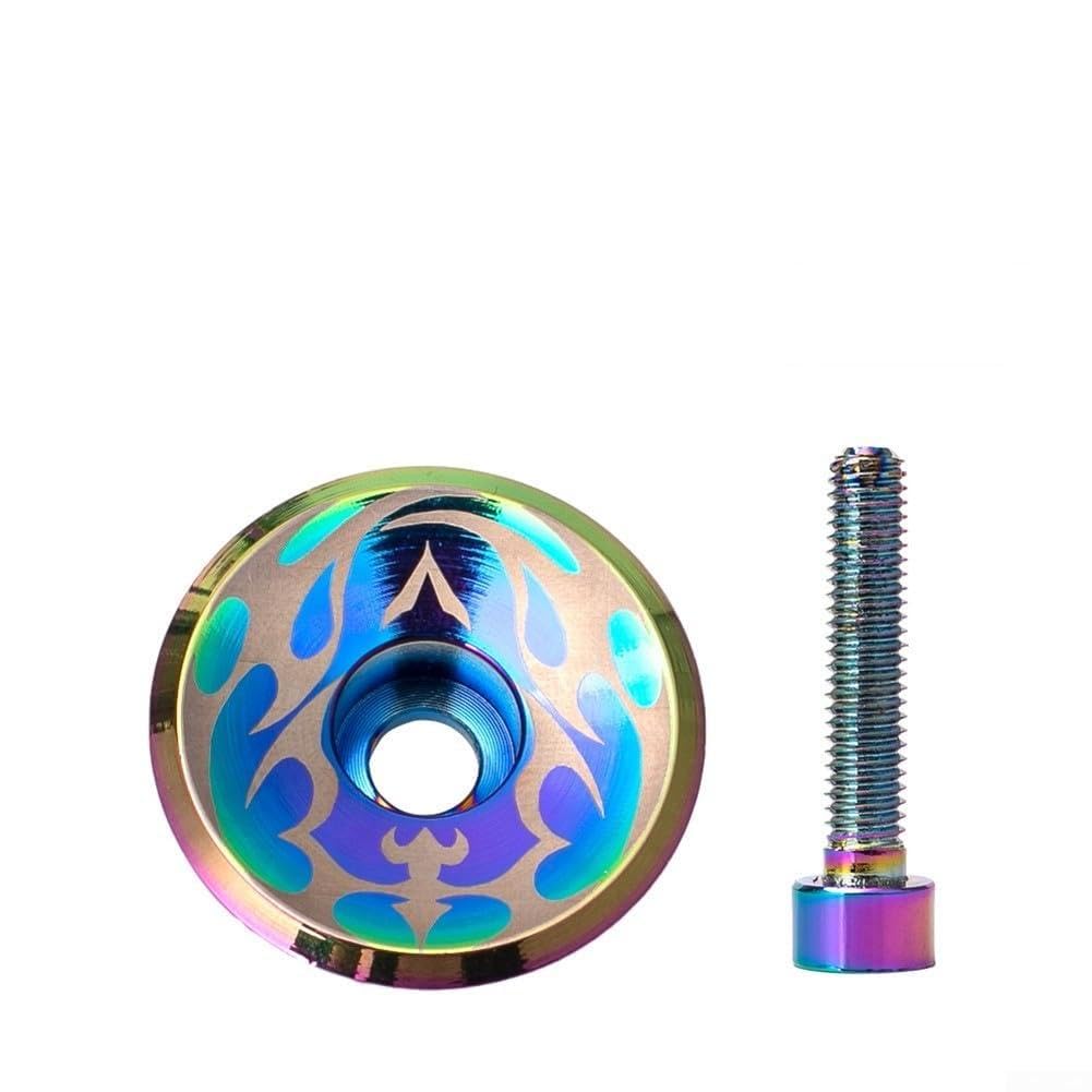 Bike Aluminum Oil Slick Headset Stem Top Cap Bolt 18 Compatible with 1 1/8 Unthreaded Steerer Tube for Multiple Bicycle Types (C)