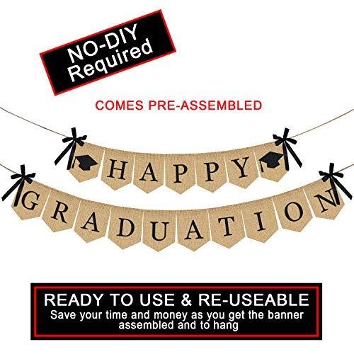 Image of Burlap Happy Graduation Banner | Rustic Vintage Graduation Decorations | Perfect for Grad Party Supplies 2026 | Grad Party Decor for Home, College, Senior, High School Prom Decorations