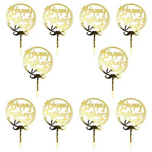 Bejotaa 10Pcs Happy Father's Day Cake Topper,Acrylic Father's Day Golden Glitter Birthday Cake Decoration Dad Party Supplies #TOP13