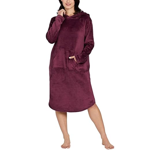 32 DEGREES Heat Women's Hooded Cozy Plush Sleep Lounger (Small/Medium, Mauve Wine)
